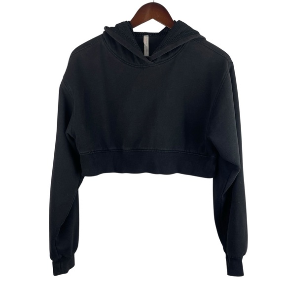 Free People Movement | Black Crop Hooded Mesh Lined Sweatshirt - Picture 1 of 8
